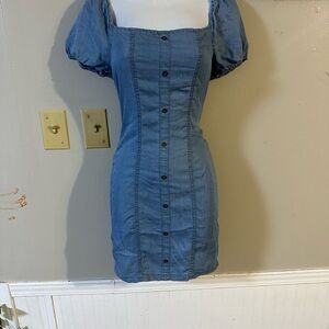 Love Tree Denim Mini Dress with Puff Sleeves